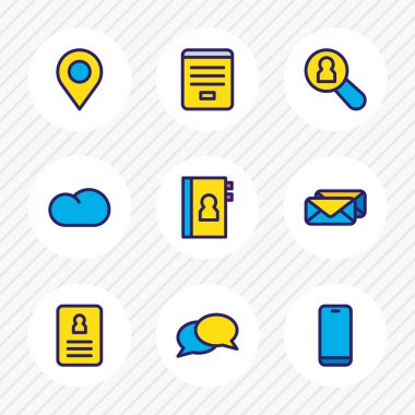 9 topluluk kutsal kişilerin resmi renkli çizgi vektör Illustration. Telefon Rehberi, arama Kullanıcı, posta ve diğer simge öğeleri düzenlenebilir kümesi.