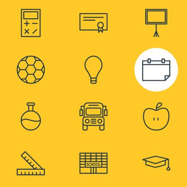 12 bilim simgeler çizgi stili vektör Illustration. Top, şişesi, ışık ve diğer simge öğeleri düzenlenebilir kümesi.