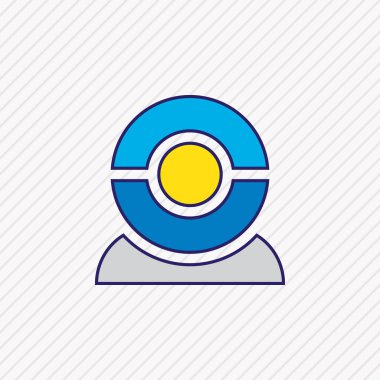 Web cam simge vektör çizim satırı renkli. Güzel laptop öğesi de kamera simgesi öğesi olarak kullanılabilir.