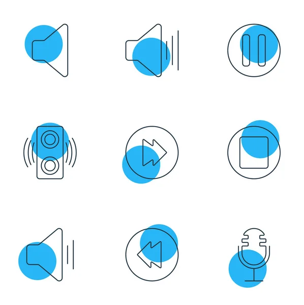 Ilustracja wektorowa 9 melodia ikony stylu linii. Można edytować zestaw stop, górę dźwięku, głośniki i inne elementy ikony. — Wektor stockowy