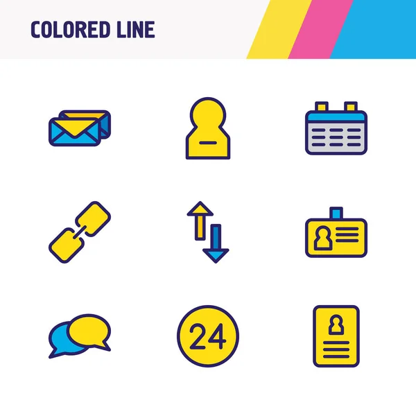 Illustration de 9 icônes de la communauté ligne colorée. Ensemble modifiable de lien, id, cv et autres éléments d'icône . — Photo