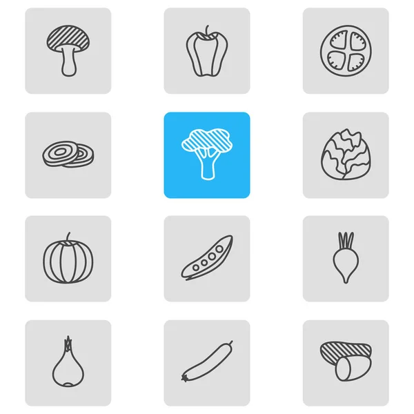 Иллюстрация 12 иконок в стиле линии овощей. Столовый набор из капусты, фри, лука и других знаковых элементов . — стоковое фото