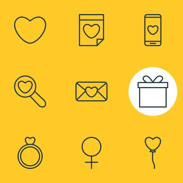 Illustration of 9 passion icons line style. Editable set of female, phone, mail and other icon elements. — Stock Photo, Image