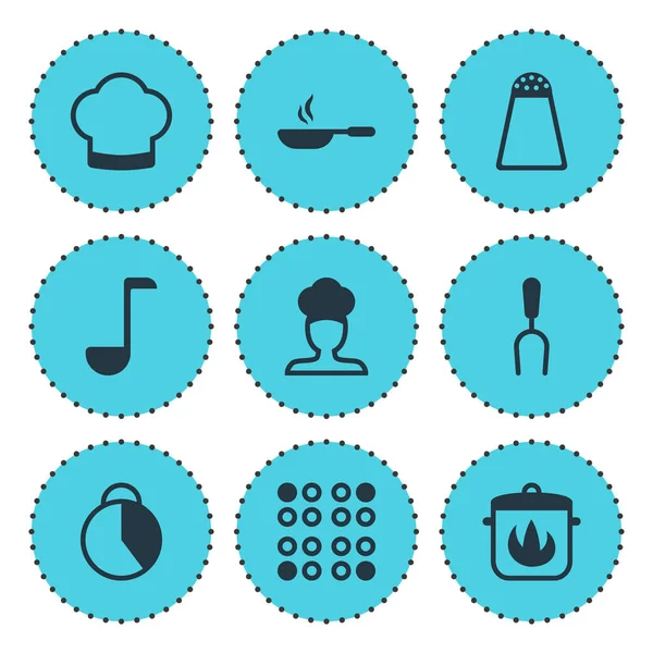 Illustration von 9 Kochsymbolen. editierbares Set aus Pfanne, Salzkeller, Elektroherd und anderen Symbolelementen. — Stockfoto