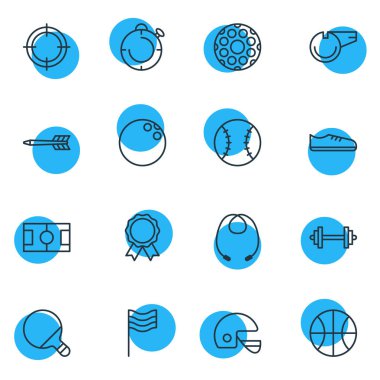 16 spor simgeleri çizgi stili vektör Illustration. Golf, ping, halter ve diğer simge öğeleri düzenlenebilir kümesi.