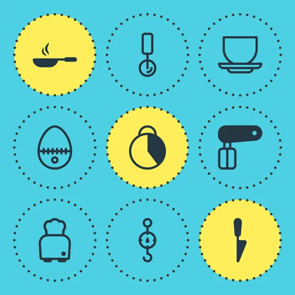 Vektorillustration av 9 köksutrustning ikoner. Redigerbara uppsättning skalor, mugg, stoppur och andra ikonen element. — Stock vektor