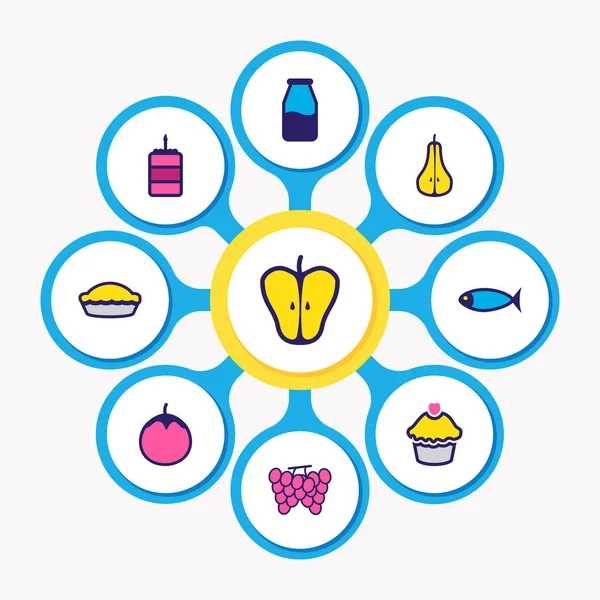 Ilustracja jedzenie ikony kolorowej linii 9. Można edytować zestaw kołowy, ryb, warzyw i innych elementów ikona. — Zdjęcie stockowe