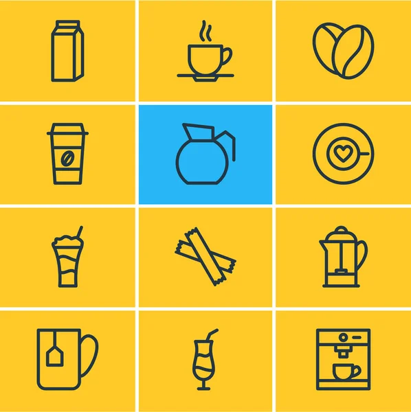 Ilustración de 12 iconos de java estilo de línea. Conjunto editable de prensa francesa, bolsa de té, capuchino y otros elementos del icono . — Foto de Stock