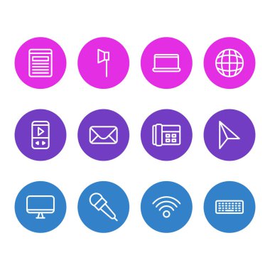 Vector illustration of 12 music icons line style. Editable set of telephone, wifi, monitor and other icon elements.