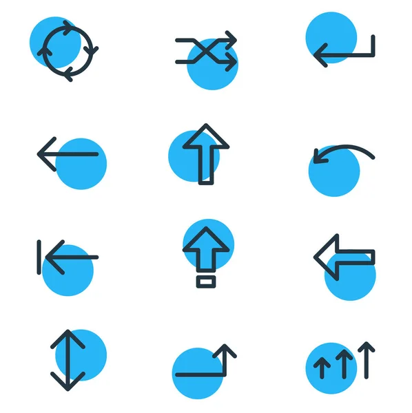 Illustrazione di 12 direzione icone stile linea. Set modificabile di puntamento, verso l'alto, verso il basso e altri elementi icona . — Foto Stock