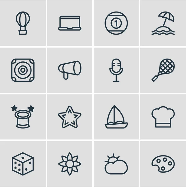 Illustration of 16 joy icons line style. Editable set of sun, bullhorn, tennis and other icon elements. — Zdjęcie stockowe