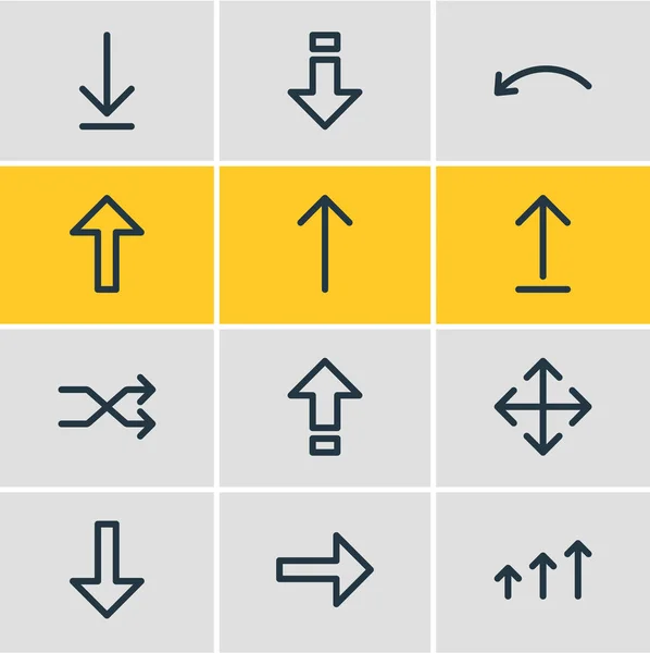 Illustration av 12 pilar ikoner linjeformat. Redigerbara uppsättning bakåt, Ladda ner, CapsLock och andra ikonen element. — Stockfoto