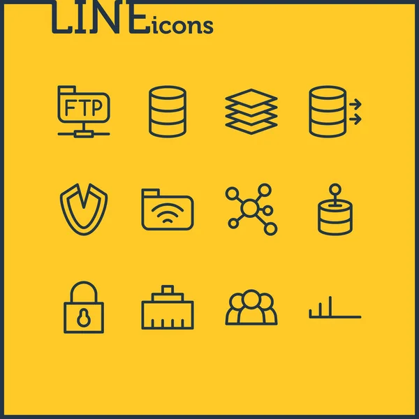Illustration of 12 web icons line style. Editable set of stack, network solution, virus and other icon elements. — Stock Photo, Image