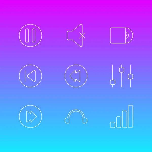 9 zenei ikonok vonalstílus illusztrációja. Szerkeszthető készlet-ból szünet, a hangbeli, visszafelé és más ikon elemek. — Stock Fotó