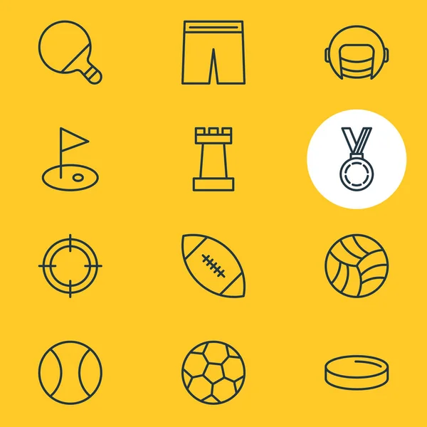 Illustration de 12 icônes sportives style ligne. Ensemble modifiable de prix, ballon, football et autres éléments d'icône . — Photo