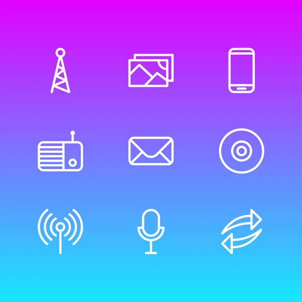 Ilustrasi dari 9 ikon musik gaya baris. Set yang dapat disunting dari smartphone, reload, cd, dan elemen ikon lainnya . — Stok Foto