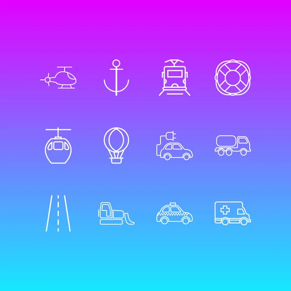 Illustration av 12 bär ikoner linjeformat. Redigerbara uppsättning livboj-, spårvagns-, ambulans- och andra ikonen element. — Stockfoto