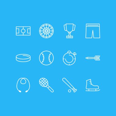 Vector illustration of 12 sport icons line style. Editable set of hockey, darts, stopwatch and other icon elements.