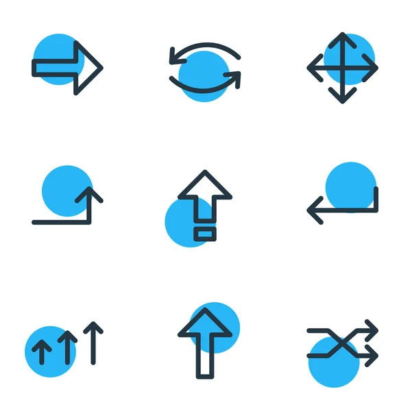 벡터 그림 9 화살표 아이콘 선 스타일의. Caps lock 키, 위쪽으로, 다음 및 기타 아이콘 요소 편집 가능한 세트. — 스톡 벡터