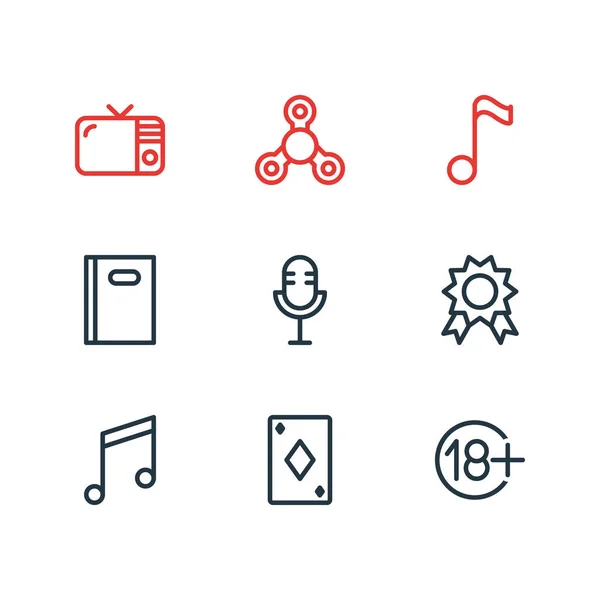 Vector illustration of 9 joy icons line style. Editable set of tv, playing card, microphone and other icon elements. — 图库矢量图片