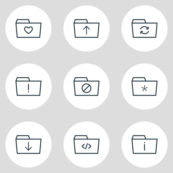 Ilustración de 9 iconos de documento estilo de línea. Conjunto editable de actualización, importante, cargar y otros elementos del icono . —  Fotos de Stock