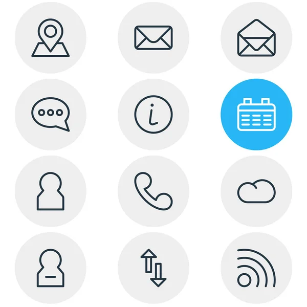 Illustration of 12 contact icons line style. Editable set of conversation, arrow, cloud and other icon elements. — Stock Photo, Image