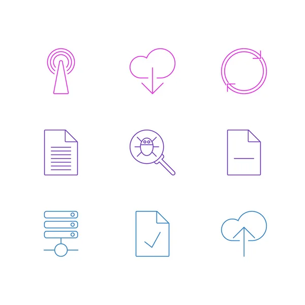 Illustration of 9 network icons line style. Editable set of delete document, antenna, cloud download and other icon elements. — Stock Photo, Image