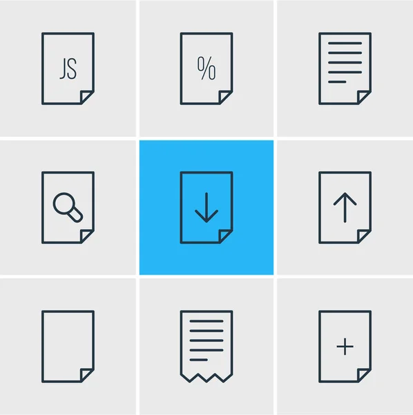 Illustration de 9 icônes de document style ligne. Ensemble modifiable de téléchargement, ajouter, corrompu et d'autres éléments d'icône . — Photo