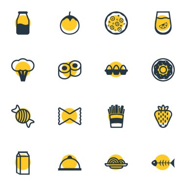 16 gıda simgeler çizgi stili vektör Illustration. Düzenlenebilir dizi çörek, makarna, şeker simge öğeleri.