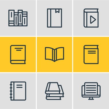 9 eğitim simgeler çizgi stili vektör Illustration. Makale, ansiklopedi, eğitim ve diğer simge öğeleri düzenlenebilir kümesi.