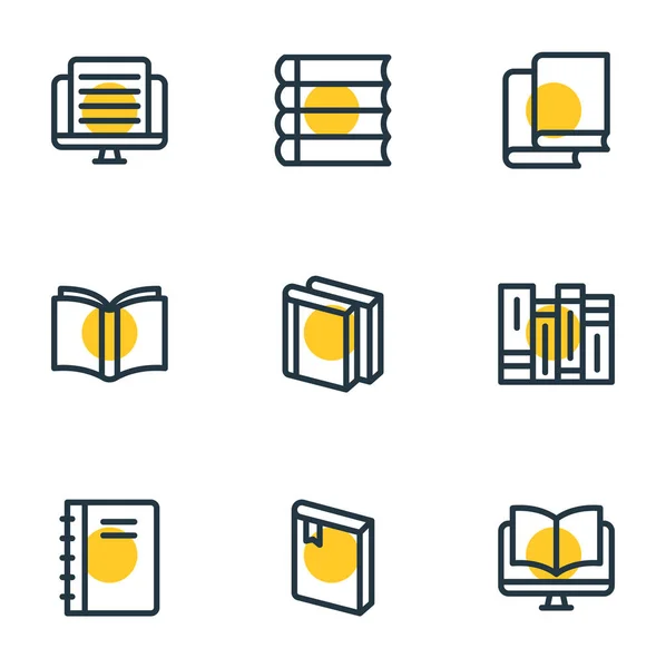 Vektoros illusztráció 9 oktatási ikonok vonalstílust. Szerkeszthető csoportja, Tanulj, cikk, schoolbook és egyéb ikon. — Stock Vector
