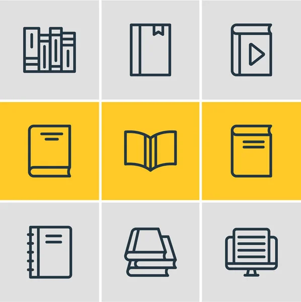 Ilustración vectorial de 9 iconos de la educación estilo de línea. Conjunto editable de artículos, enciclopedia, educación y otros elementos de iconos . — Archivo Imágenes Vectoriales