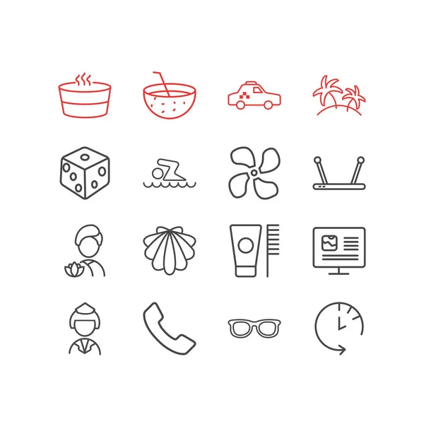 Illustration of 16 vacation icons line style. Editable set of fan, coconut drink, check out time and other icon elements. — Stock Photo, Image