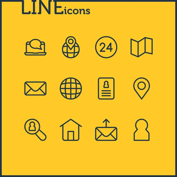 illustration of 12 community icons line style. Editable set of message, 24 hour service, cv and other icon elements.