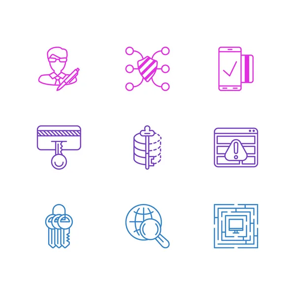 Vektorové ilustrace styl čáry ikony 9 ochrana. Upravitelné sada bezpečné vyhledávání, mobilní transakce, autorská práva a další prvky, ikona. — Stockový vektor