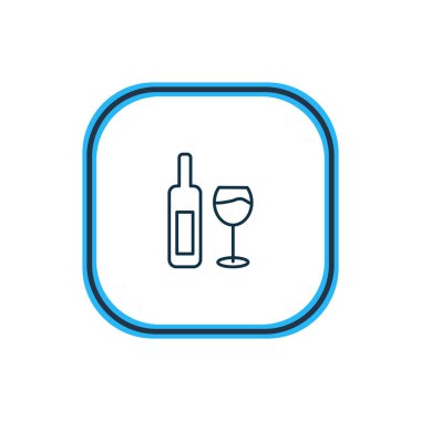 Şarap şişesi ikonu çizgisi çizimi. Güzel eğlence öğesi aynı zamanda şarap camı simgesi olarak da kullanılabilir.