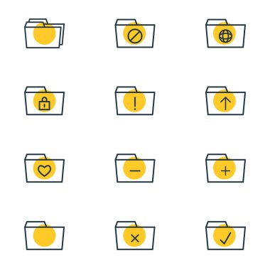 12 belge simgeleri çizgi stili vektör Illustration. Düzenlenebilir kümesi kilitli, paylaşılan, upload ve diğer simge öğeleri.