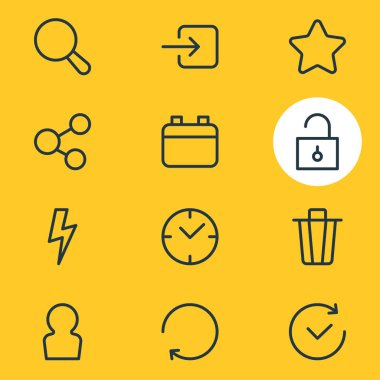 12 ek simgeler çizgi stili Illustration. Takvim, yenileme, sosyal ve diğer simge öğeleri düzenlenebilir kümesi.