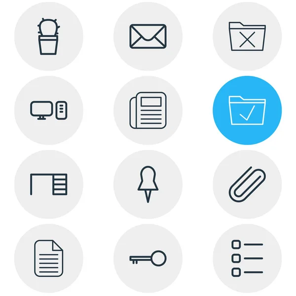 Vector illustration of 12 office icons line style. Editable set of mail, uninstall, computer and other icon elements.