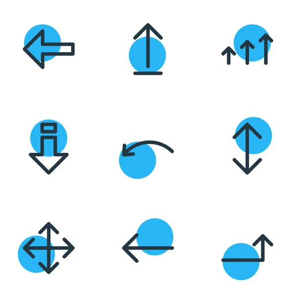 Illustrazione di 9 direzione icone stile linea. Set modificabile di sinistra, girare, indietro e altri elementi icona . — Foto Stock