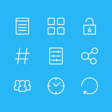 9 vektör çizim ek simgeler çizgi stili. Düzenlenebilir küme yenileme, küçük resimler, ayarı ve diğer simge öğeleri.