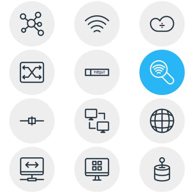 12 ağ kutsal kişilerin resmi çizgi stili vektör Illustration. Düzenlenebilir bağlı kümesi, teknoloji, ağ çözümü ve diğer simge öğeleri.