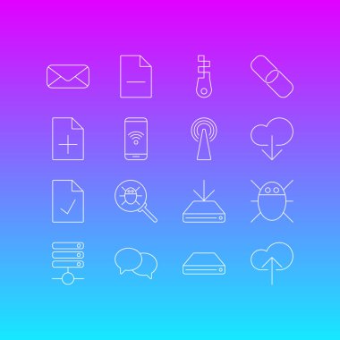 16 Internet simgeleri çizgi stili vektör Illustration. Düzenlenebilir küme Sil belge, posta, anten ve diğer simge öğeleri.