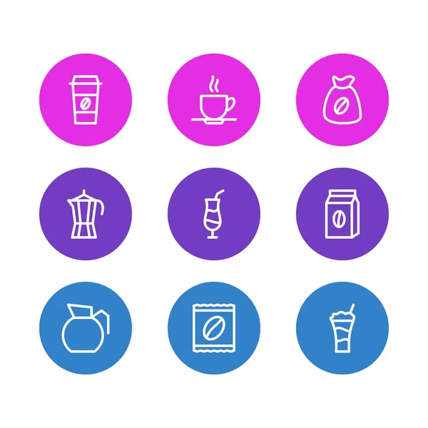 Illustration of 9 drink icons line style. Editable set of saucer, plastic cup, latte and other icon elements. — Stock Photo, Image