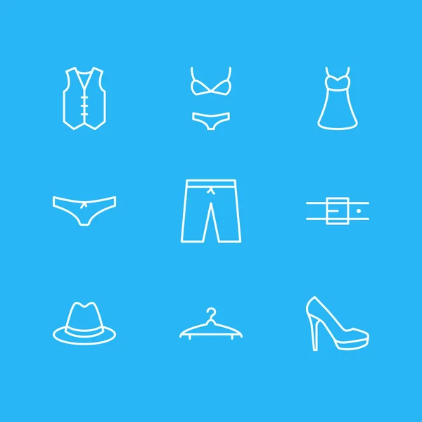 Vector illustration of 9 clothes icons line style. Editable set of hanger, vest, bikini and other icon elements. — Stock Vector