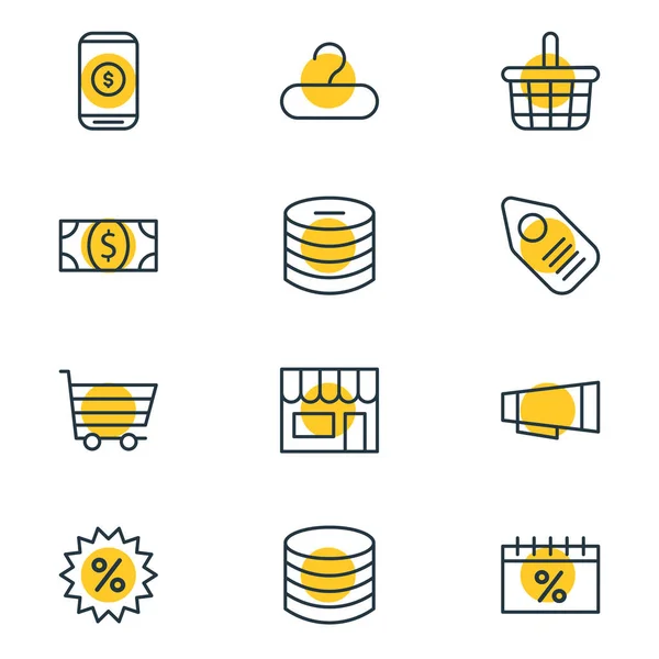 Ilustracja 12 hurtowych ikon stylu linii. Edytowalny zestaw pieniędzy, dzień sprzedaży, monety i inne elementy ikony. — Zdjęcie stockowe