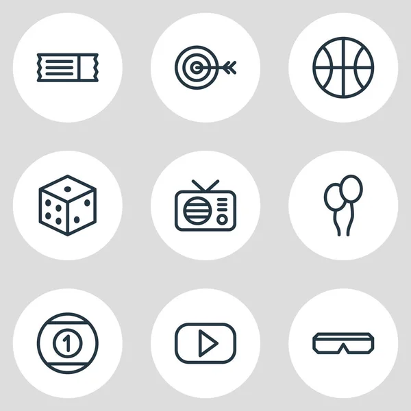 illustration of 9 entertainment icons line style. Editable set of b-ball, 3d glasses, billiard and other icon elements.