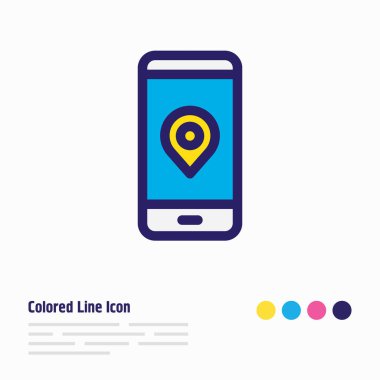 İğne simgesi renkli çizginin çizimi. Güzel akıllı telefon ögesi ayrıca konum simgesi ögesi olarak da kullanılabilir.
