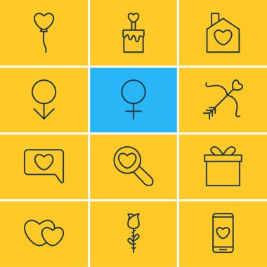 12 amour simge çizgisi biçiminin vektör illüstrasyonu. Düzenlenebilir buluntular, ruh, insan ve diğer simge ögeleri.