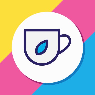 Çay ikonu renkli çizginin vektör çizimi. Güzel büro ögesi aynı zamanda porselen simge ögesi olarak da kullanılabilir.
